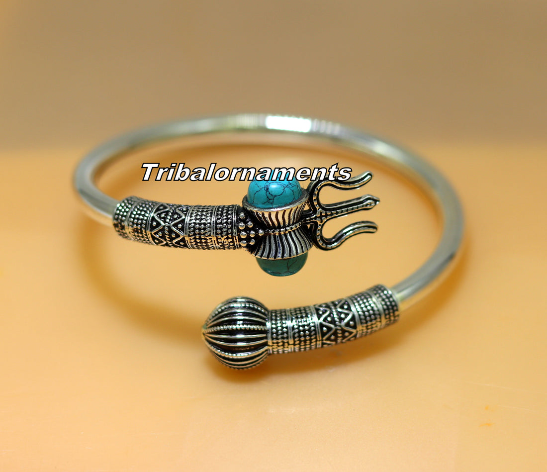 Amazing design Handcrafted 925 sterling silver bangle bracelet kada excellent Lord shiva trident customized jewelry,gifting unisex nsk240 - TRIBAL ORNAMENTS