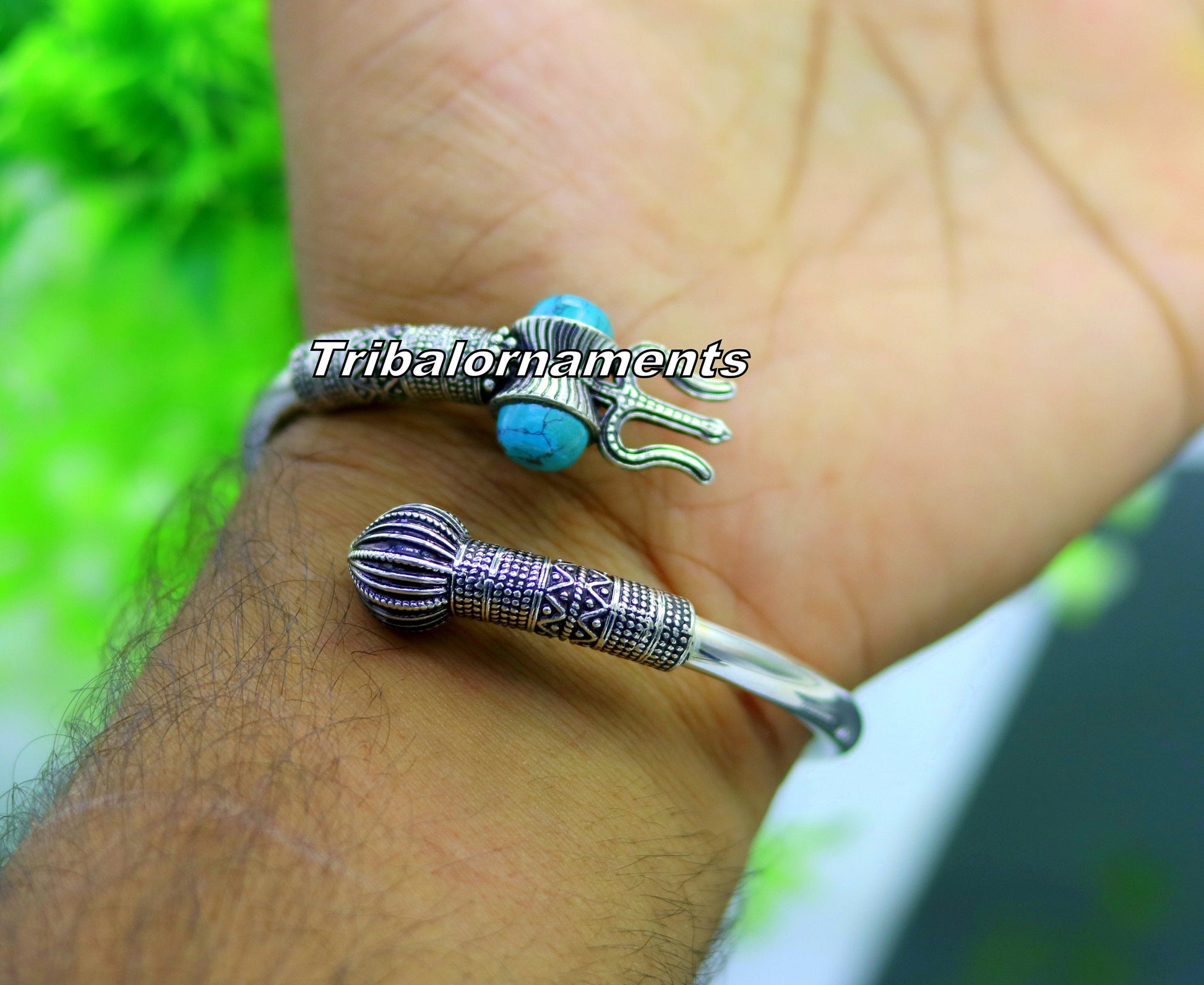 Amazing design Handcrafted 925 sterling silver bangle bracelet kada excellent Lord shiva trident customized jewelry,gifting unisex nsk240 - TRIBAL ORNAMENTS