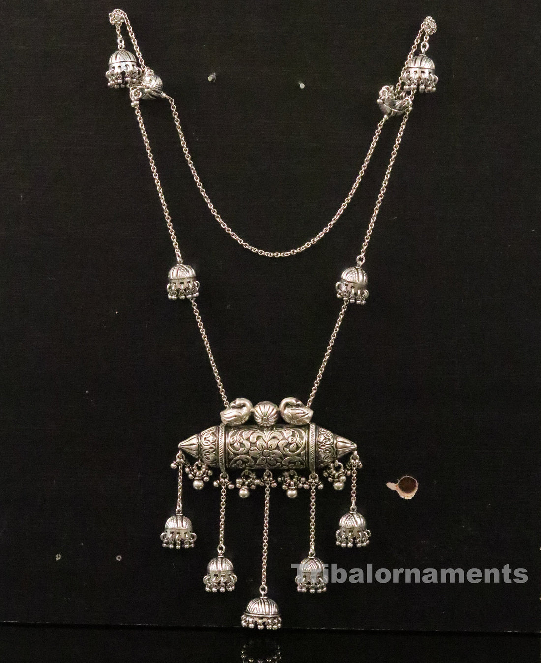 32" long handmade 925 sterling silver gorgeous necklace bridal queen made charm necklace pretty chandelier jhumki style jewelry set116 - TRIBAL ORNAMENTS