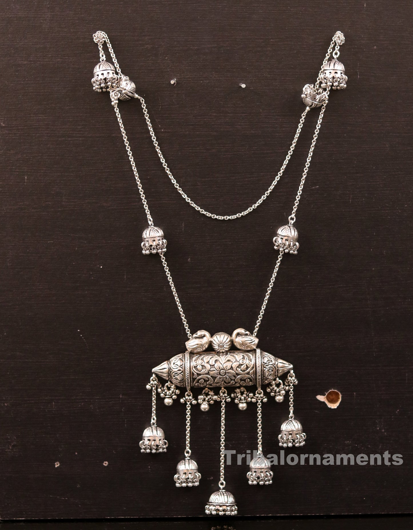 32" long handmade 925 sterling silver gorgeous necklace bridal queen made charm necklace pretty chandelier jhumki style jewelry set116 - TRIBAL ORNAMENTS