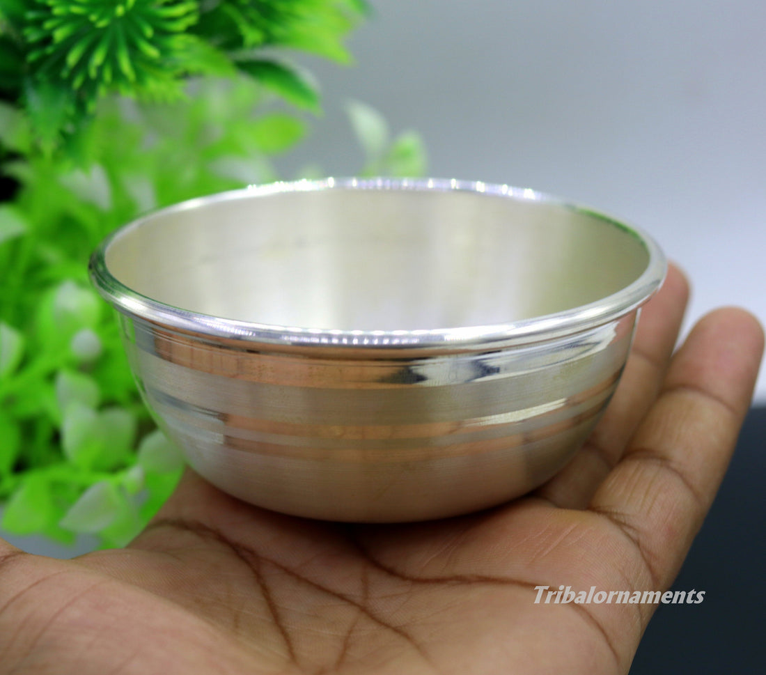 999 pure sterling silver handmade silver bowl and spoon set, silver has antibacterial properties, keep stay healthy, silver vessels sv21 - TRIBAL ORNAMENTS