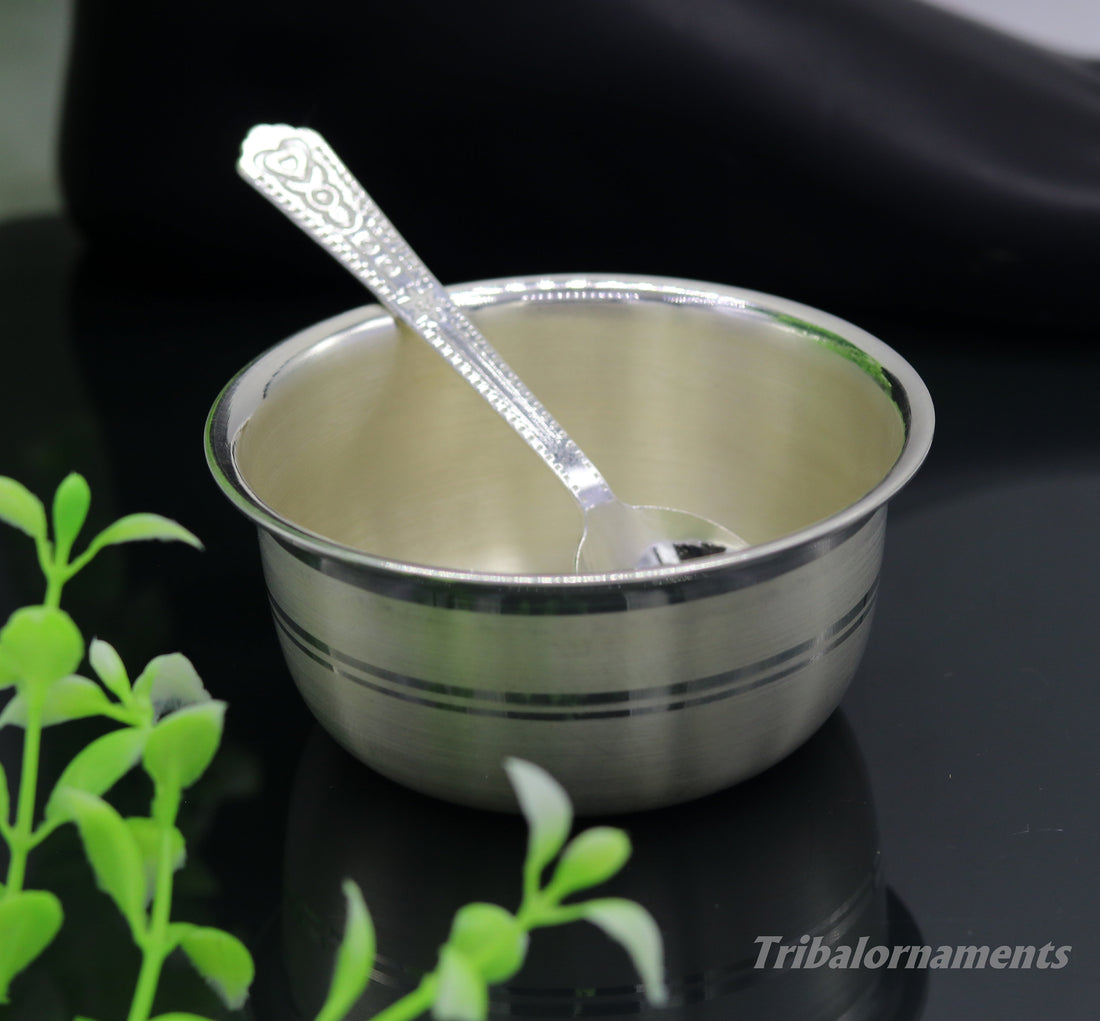 999 pure sterling silver handmade solid silver bowl and spoon, silver has antibacterial properties, keep stay healthy, silver vessels sv23 - TRIBAL ORNAMENTS