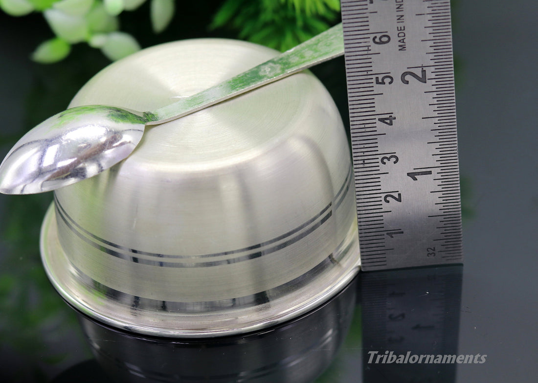 999 pure sterling silver handmade solid silver bowl and spoon, silver has antibacterial properties, keep stay healthy, silver vessels sv23 - TRIBAL ORNAMENTS