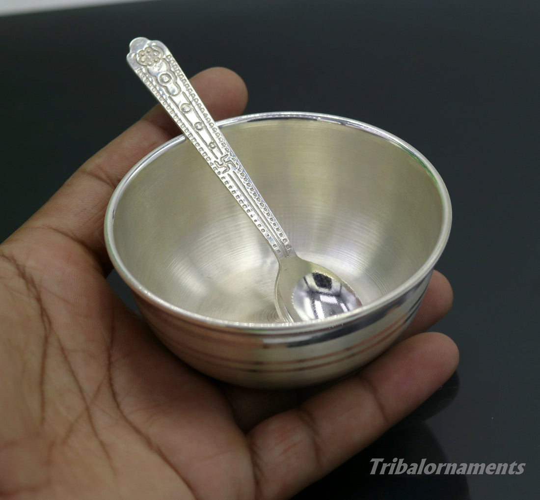 999 pure sterling silver handmade solid silver bowl and spoon, silver has antibacterial properties, keep stay healthy, silver vessels sv24 - TRIBAL ORNAMENTS