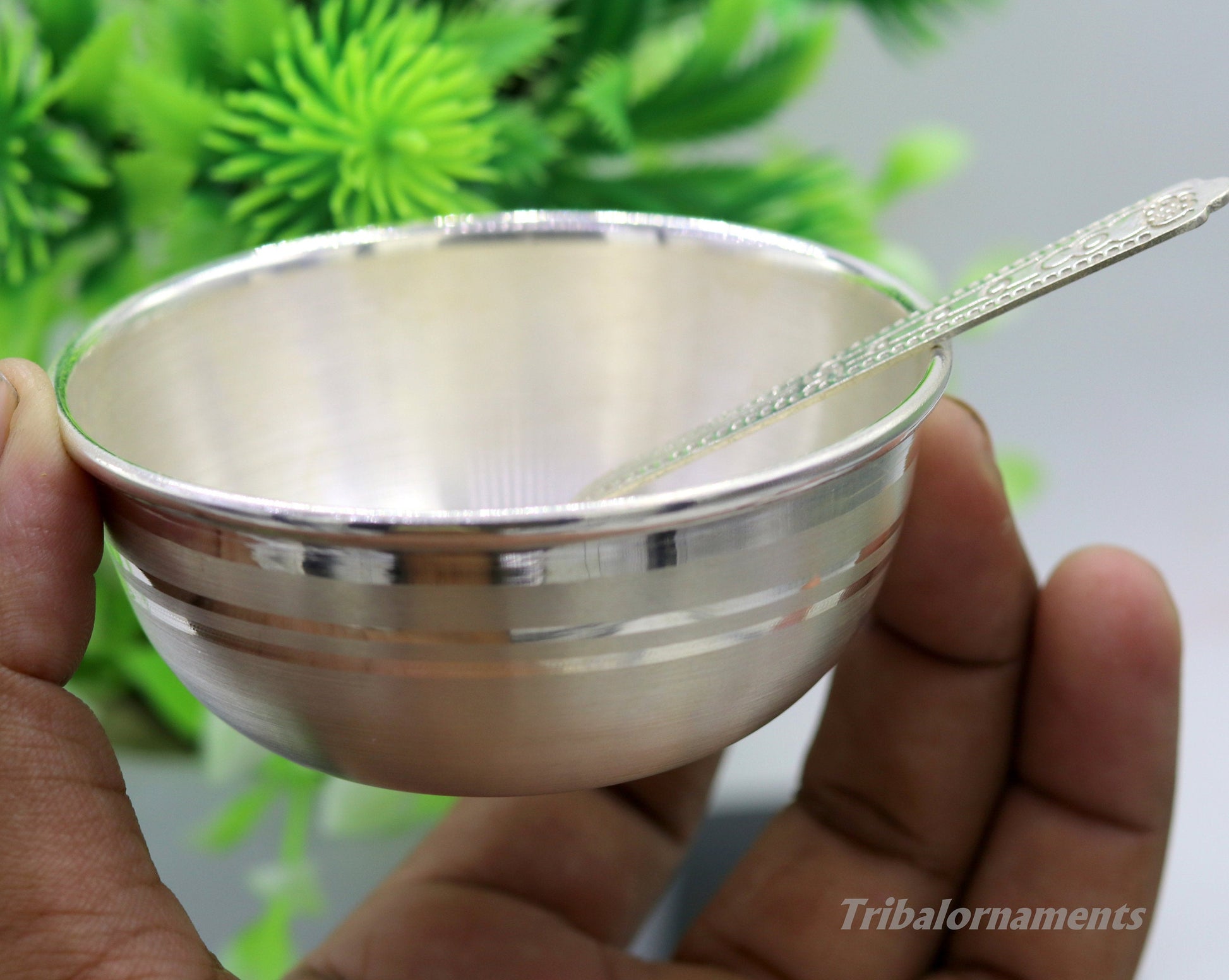 999 pure sterling silver handmade solid silver bowl and spoon, silver has antibacterial properties, keep stay healthy, silver vessels sv24 - TRIBAL ORNAMENTS