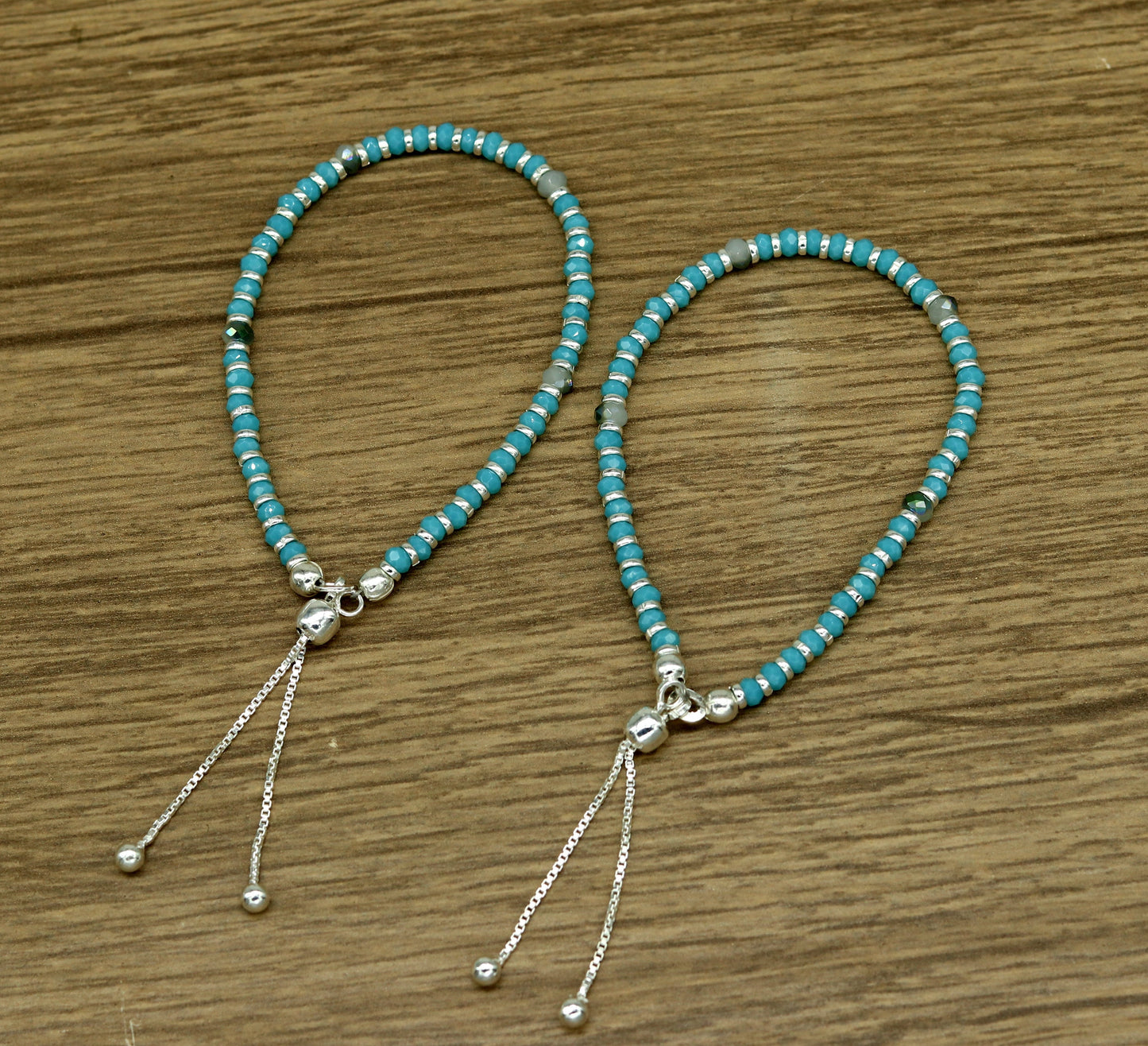 7" long 925 sterling silver gorgeous blue quartz beaded bracelet, charm bracelet, customized bracelet adjustable girl's jewelry sbr161 - TRIBAL ORNAMENTS