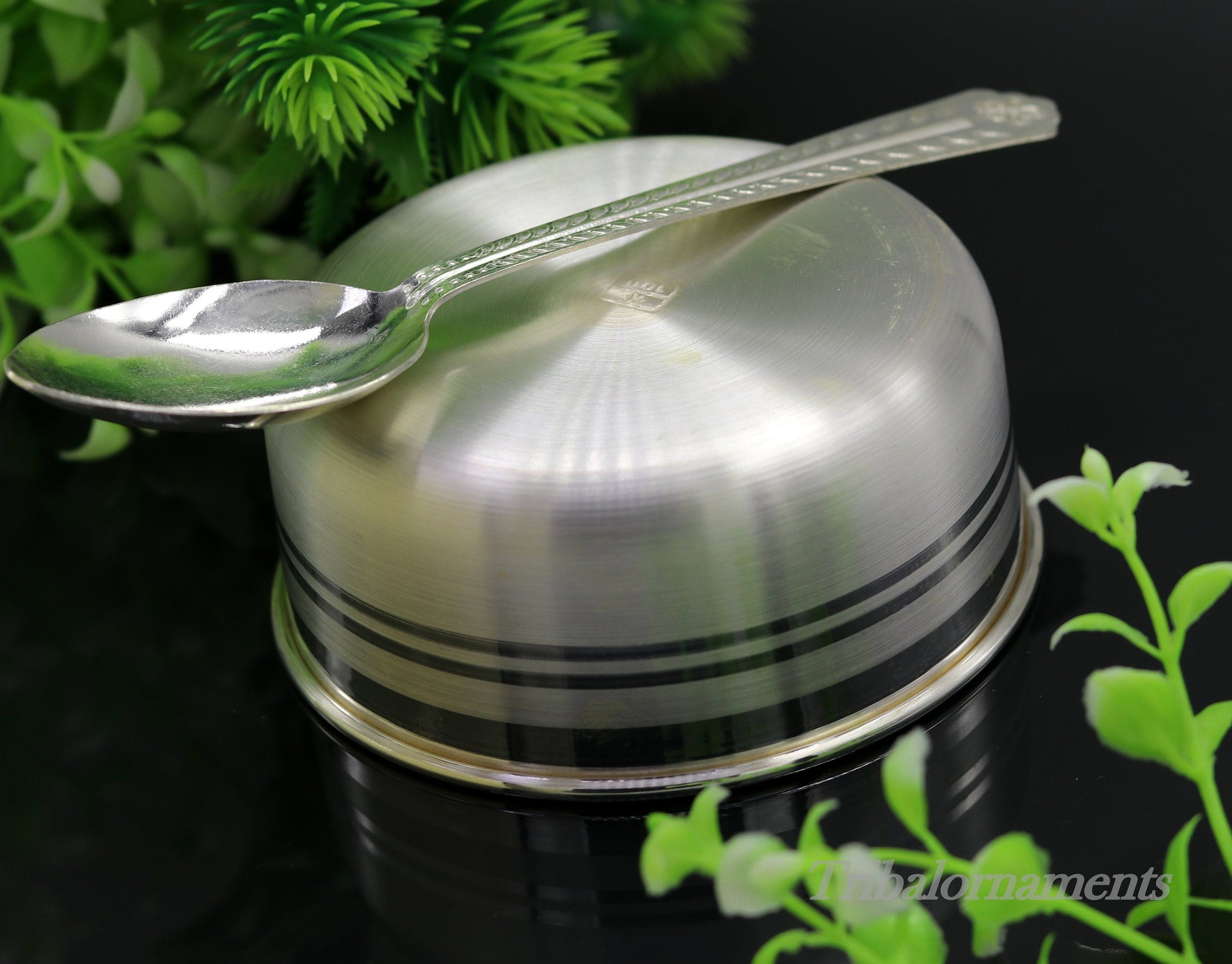 Plain 999 fine silver handmade solid bowl and spoon, silver baby utensils, stay healthy kids/baby for using silver vessels sv175 - TRIBAL ORNAMENTS