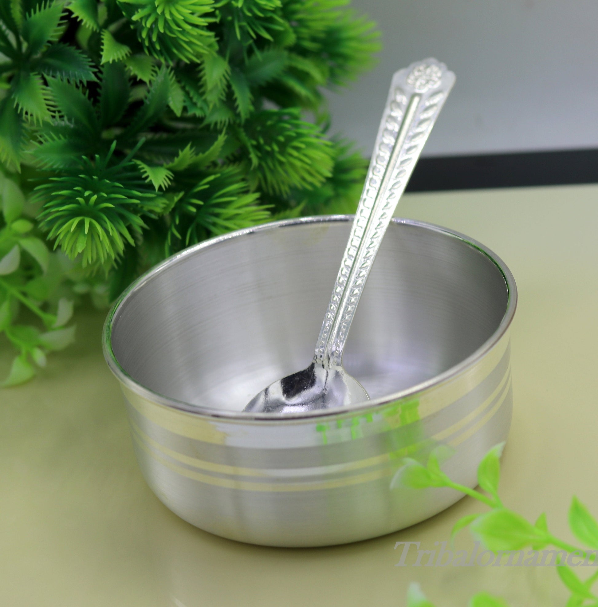 999 pure fine silver handmade solid bowl and spoon, silver baby utensils, stay healthy kids/baby for using silver vessels sv25 - TRIBAL ORNAMENTS