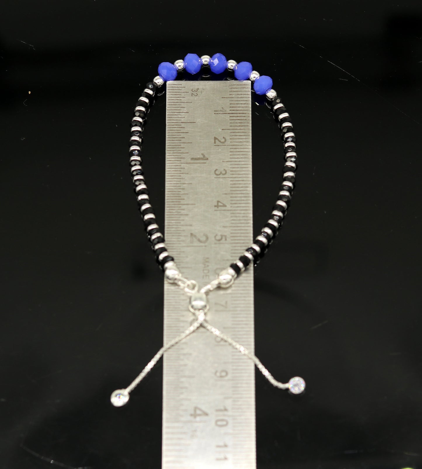 7" long 925 sterling silver gorgeous silver and black beads adjustable bracelet, charm bracelet, customized bracelet girl's jewelry sbr166 - TRIBAL ORNAMENTS