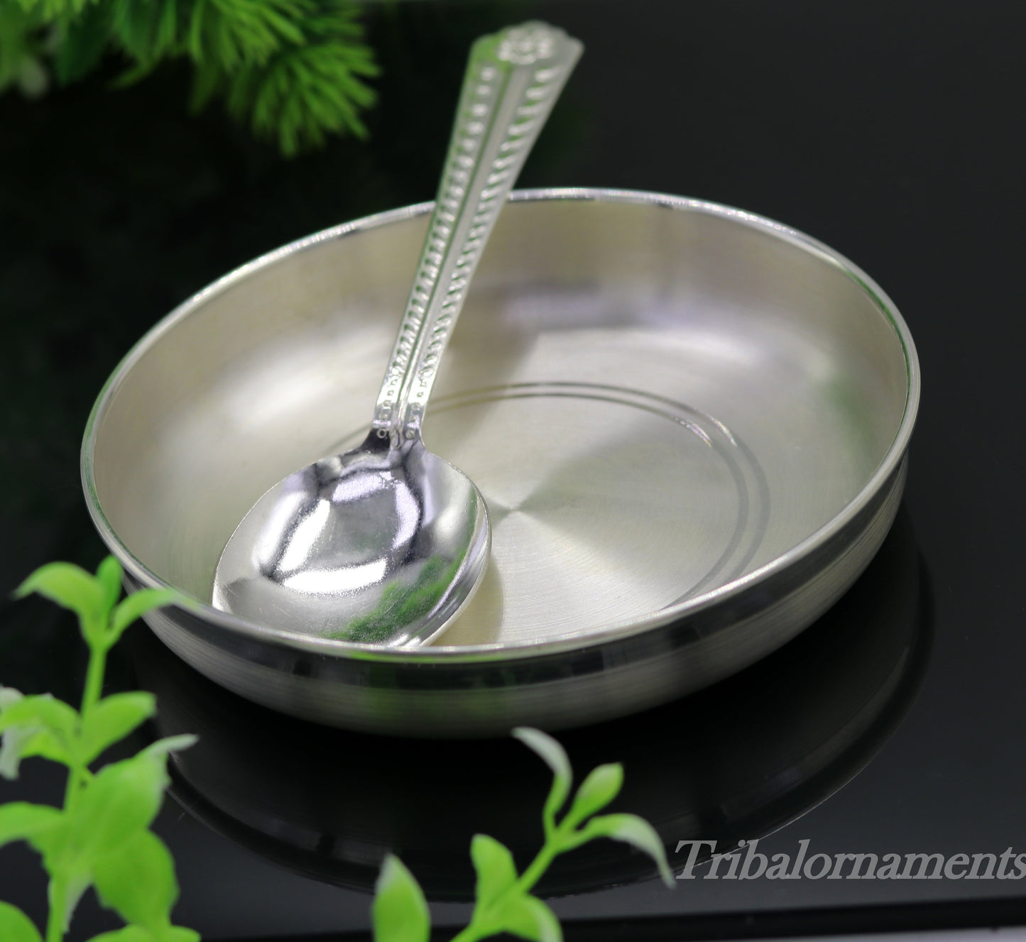 Handmade 999 fine solid silver plate tray for baby food, pure silver vessels, silver utensils, home and kitchen accessories sv26 - TRIBAL ORNAMENTS