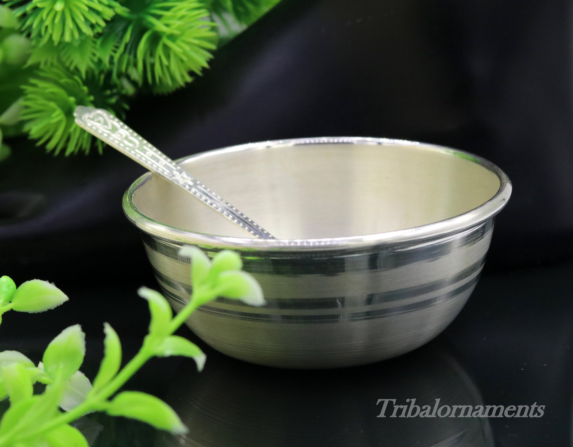 Handmade 999 fine solid silver bowl tray for baby food, pure silver vessels, silver utensils, home and kitchen accessories india sv27 - TRIBAL ORNAMENTS