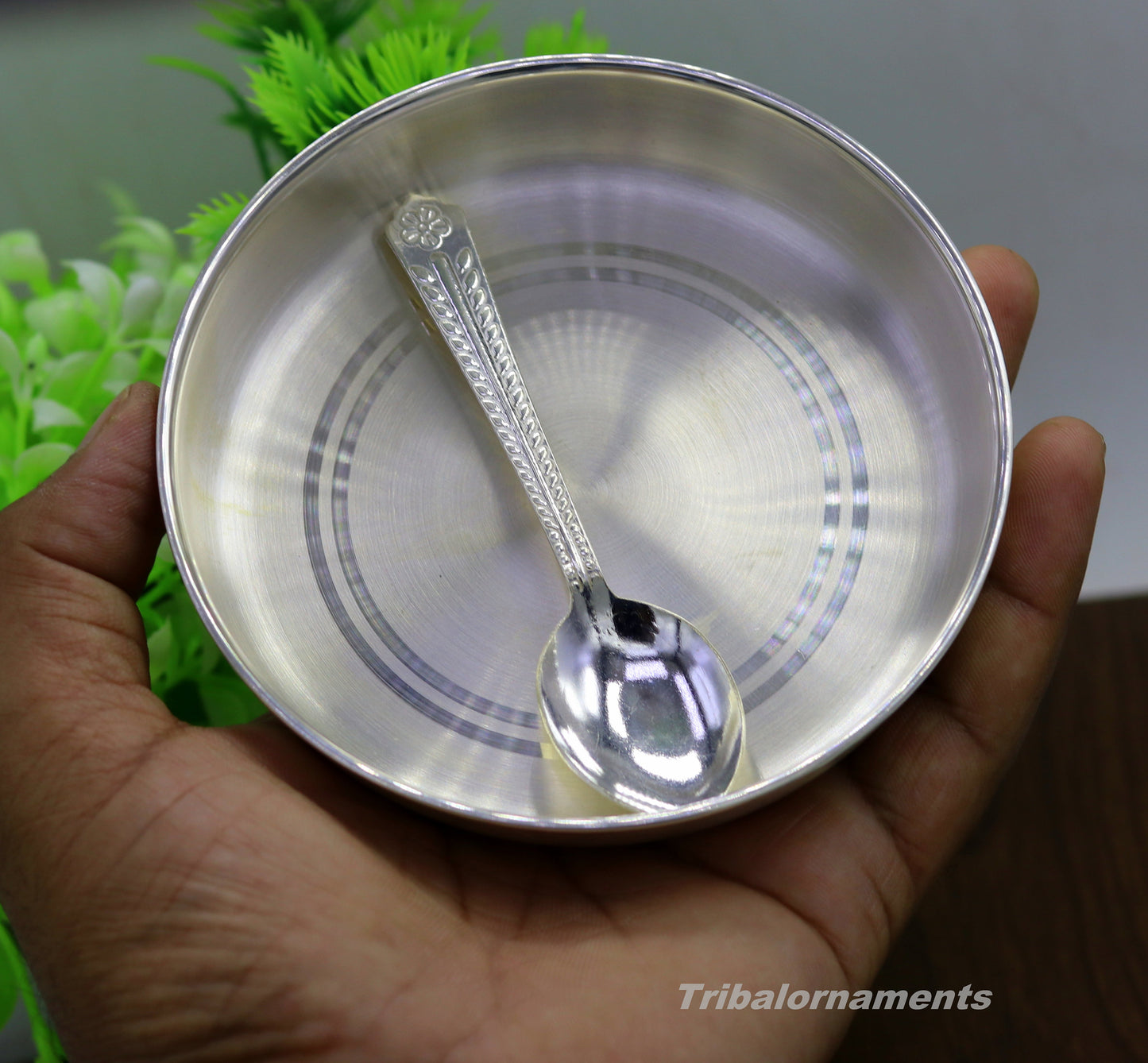 Pure 999 solid fine silver handmade palate or tray with spoon, excellent serving to baby kids food milk, silver utensils, vessels sv32 - TRIBAL ORNAMENTS