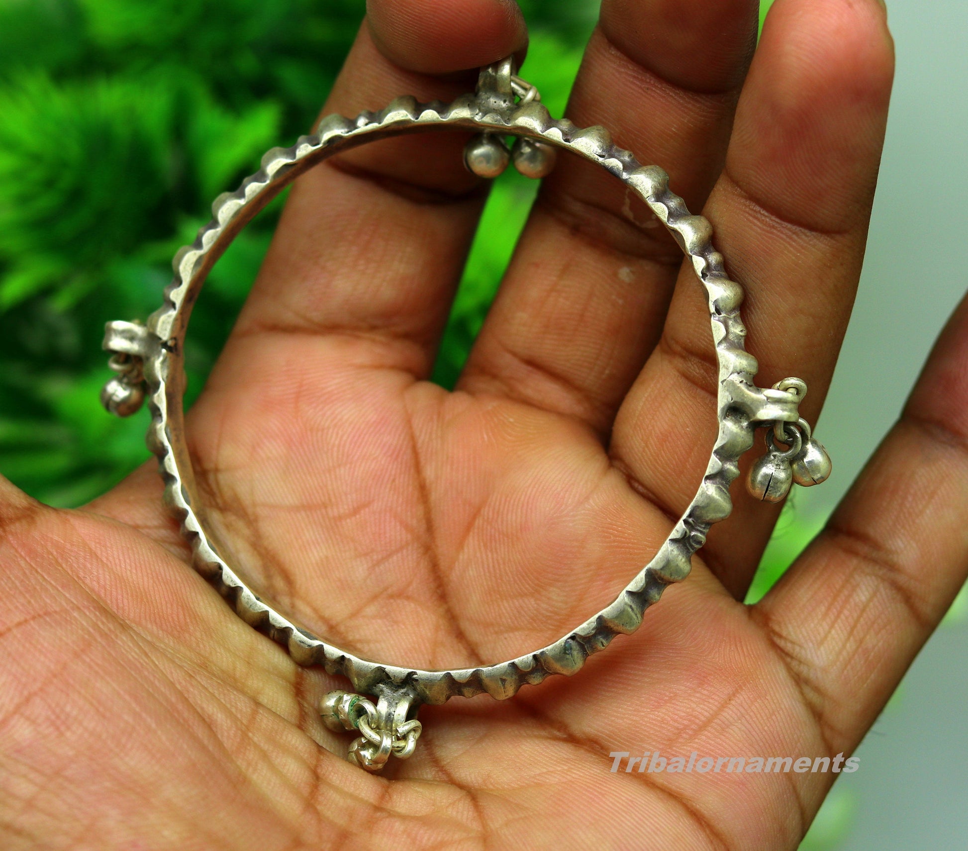Vintage antique handmade solid silver old used charm bangle bracelet with gorgeous jingle bells tribal customized belly dance jewelry sba19 - TRIBAL ORNAMENTS