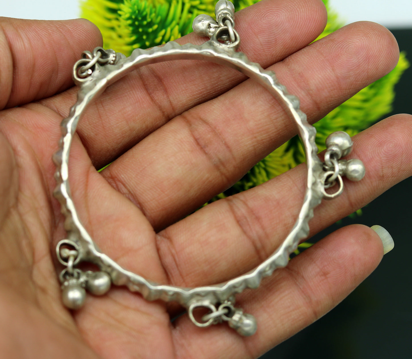 Genuine Vintage antique handmade solid silver old used charm bangle bracelet with jingle bells tribal customized belly dance jewelry sba20 - TRIBAL ORNAMENTS