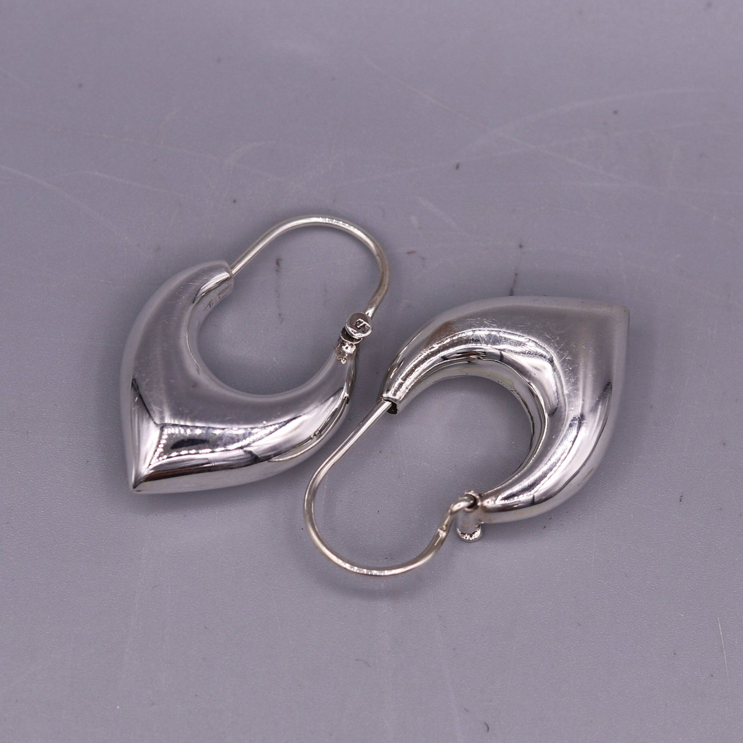 925 sterling pure silver handmade vintage customized design fabulous unisex hoops earrings kundal, ethnic bali tribal jewelry india s861 - TRIBAL ORNAMENTS