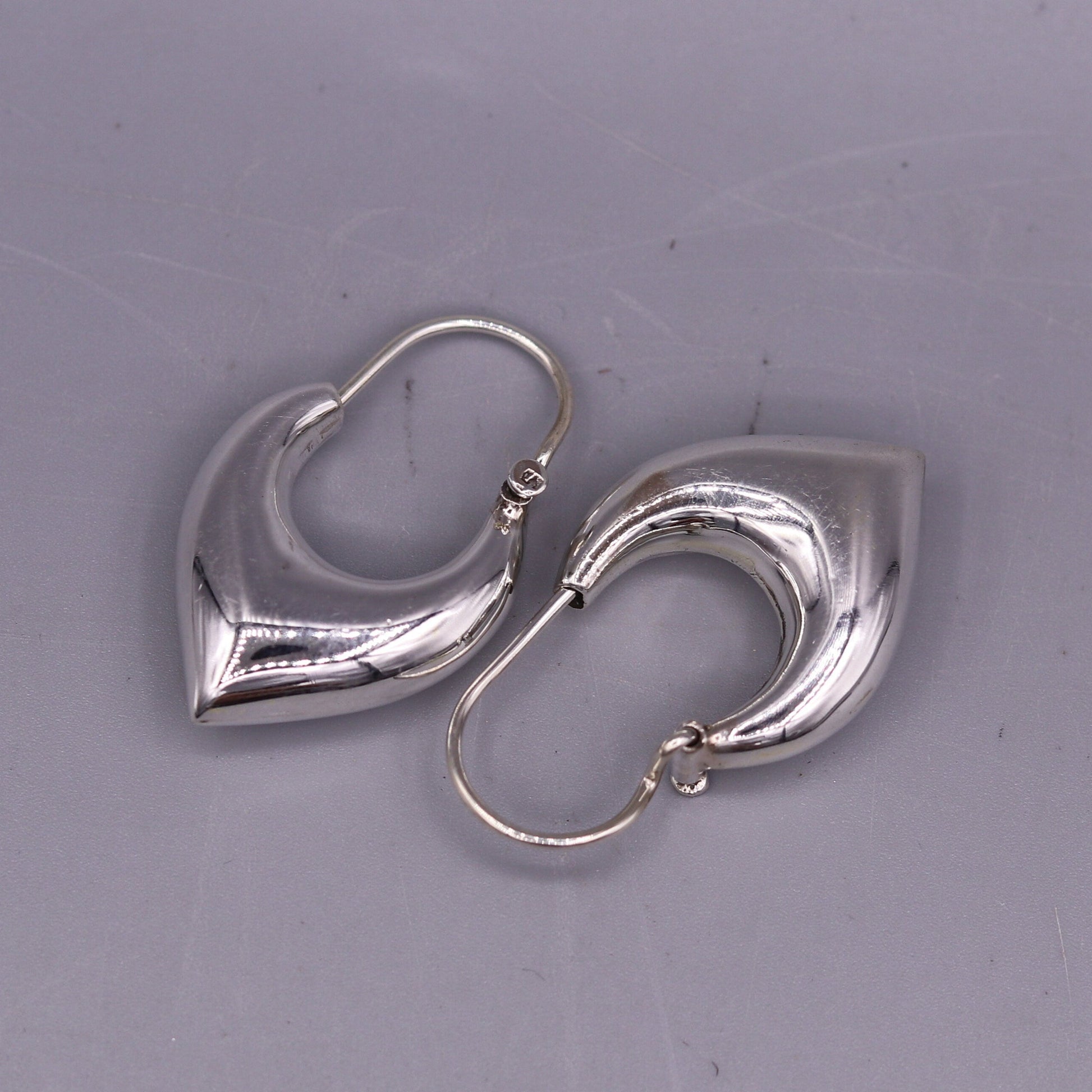 925 sterling pure silver handmade vintage customized design fabulous unisex hoops earrings kundal, ethnic bali tribal jewelry india s861 - TRIBAL ORNAMENTS