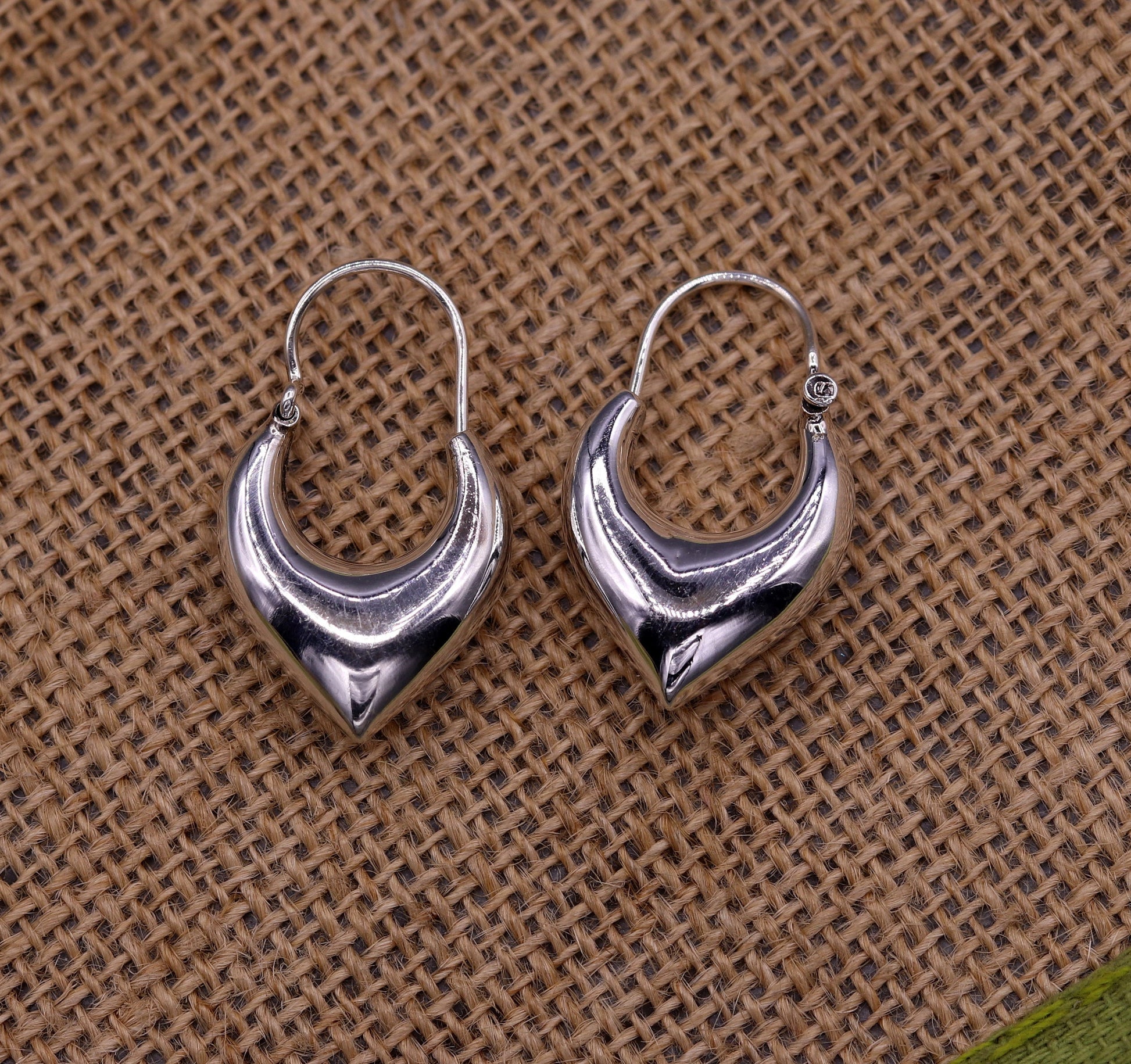 925 sterling pure silver handmade vintage customized design fabulous unisex hoops earrings kundal, ethnic bali tribal jewelry india s585 - TRIBAL ORNAMENTS
