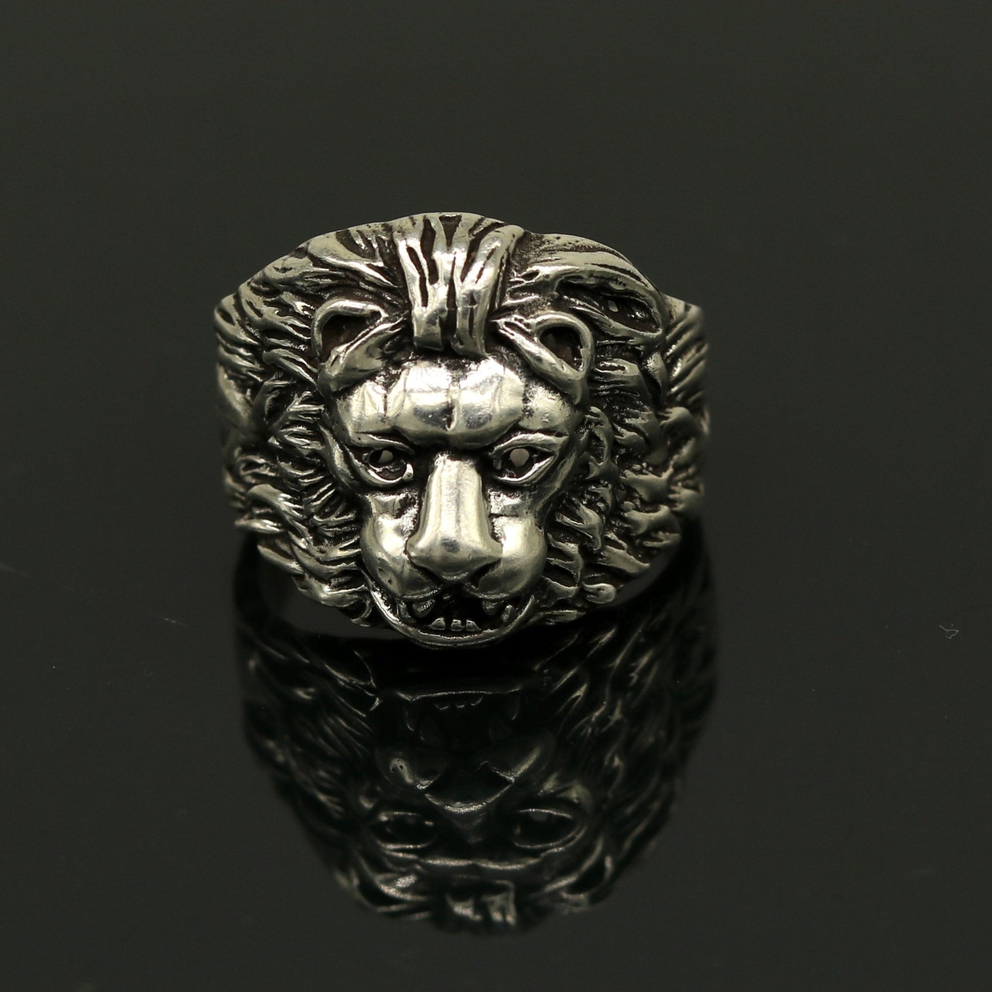 925 sterling silver handmade excellent lion face vintage antique stylish ring band unisex customized jewelry from Rajasthan india sr273 - TRIBAL ORNAMENTS