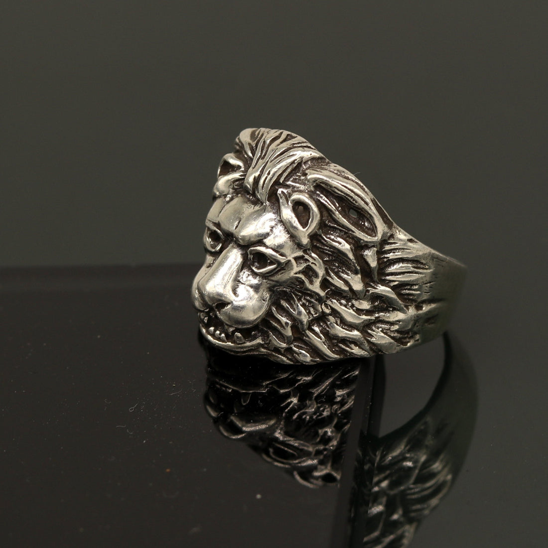 925 sterling silver handmade excellent lion face vintage antique stylish ring band unisex customized jewelry from Rajasthan india sr273 - TRIBAL ORNAMENTS