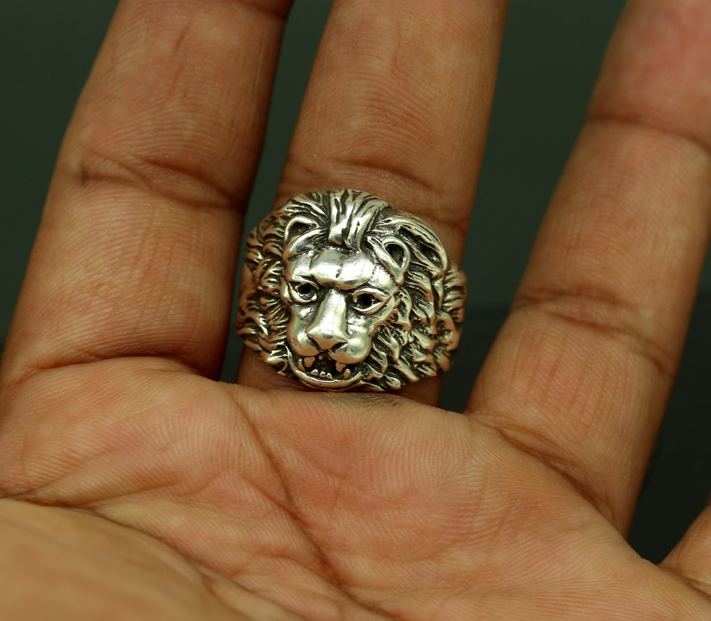 925 sterling silver handmade excellent lion face vintage antique stylish ring band unisex customized jewelry from Rajasthan india sr273 - TRIBAL ORNAMENTS