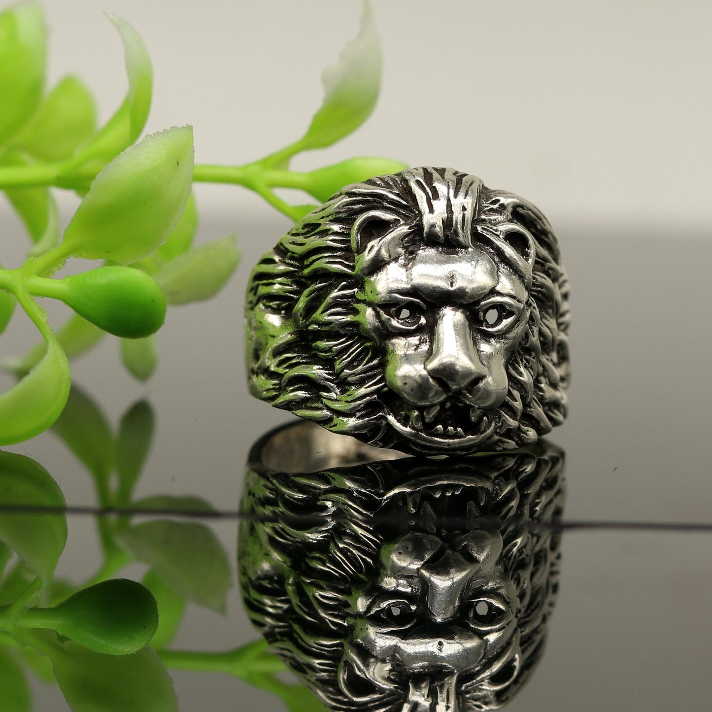 925 sterling silver handmade excellent lion face vintage antique stylish ring band unisex customized jewelry from Rajasthan india sr273 - TRIBAL ORNAMENTS