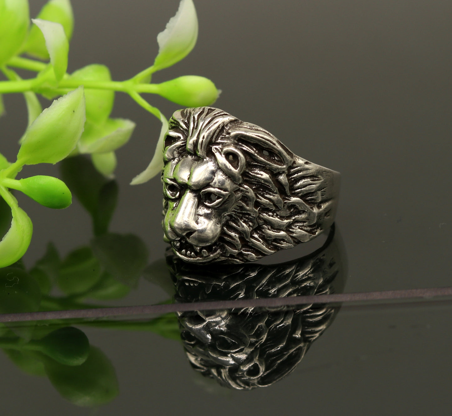 925 sterling silver handmade excellent lion face vintage antique stylish ring band unisex customized jewelry from Rajasthan india sr273 - TRIBAL ORNAMENTS