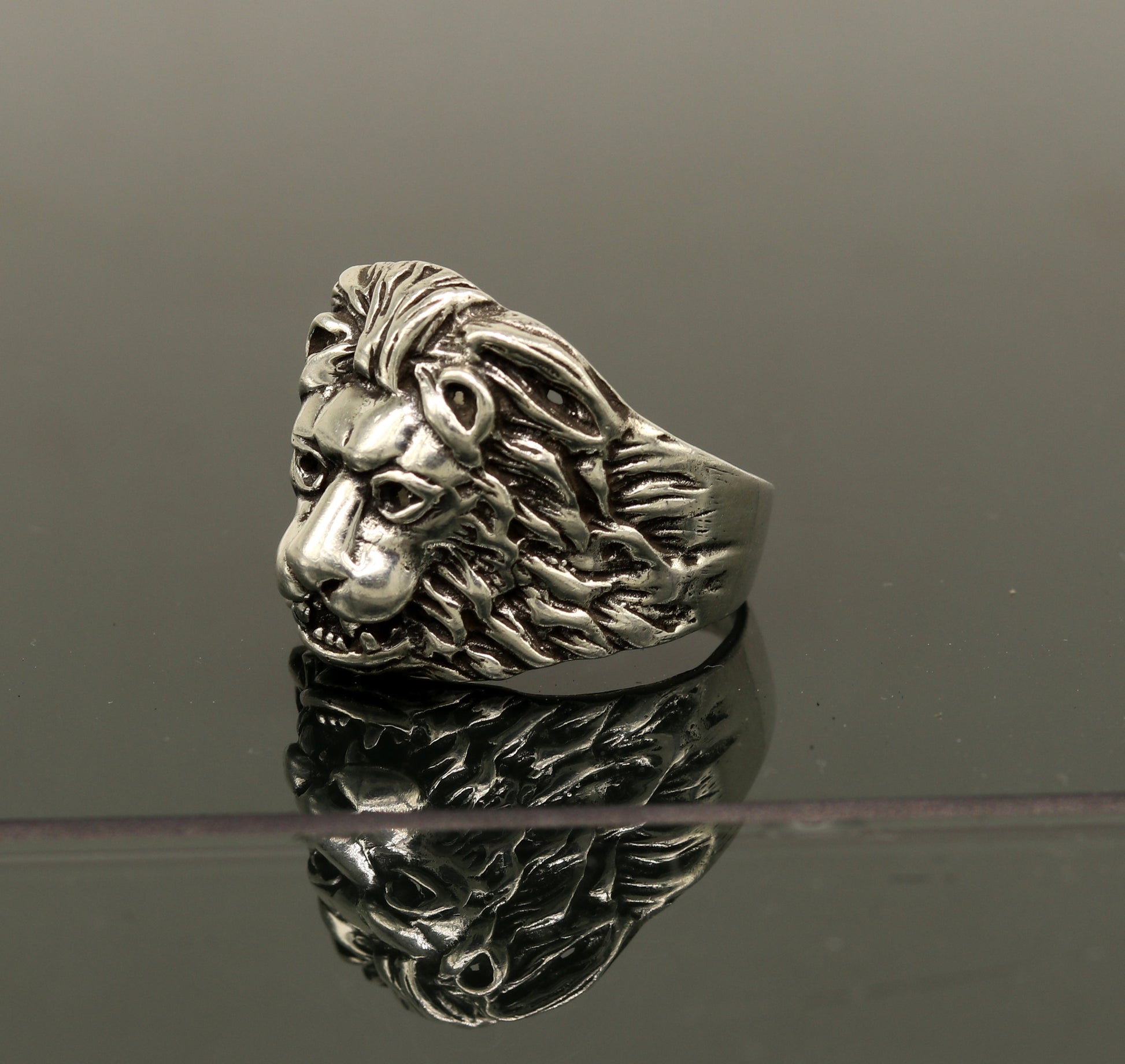 925 sterling silver handmade excellent lion face vintage antique stylish ring band unisex customized jewelry from Rajasthan india sr273 - TRIBAL ORNAMENTS