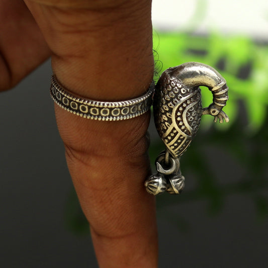 925 sterling silver handmade peacock design fabulous adjustable ring, vintage antique design charm ring tribal belly dance jewelry sr282 - TRIBAL ORNAMENTS