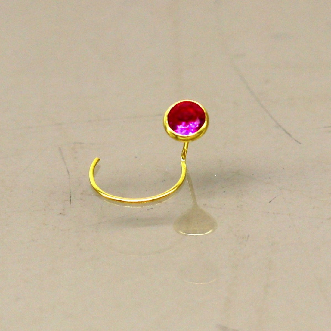 3.5mm tiny 18kt yellow gold handmade single stone nose pin U band nose stud cartilage customized pretty red stone jewelry gnp31 - TRIBAL ORNAMENTS