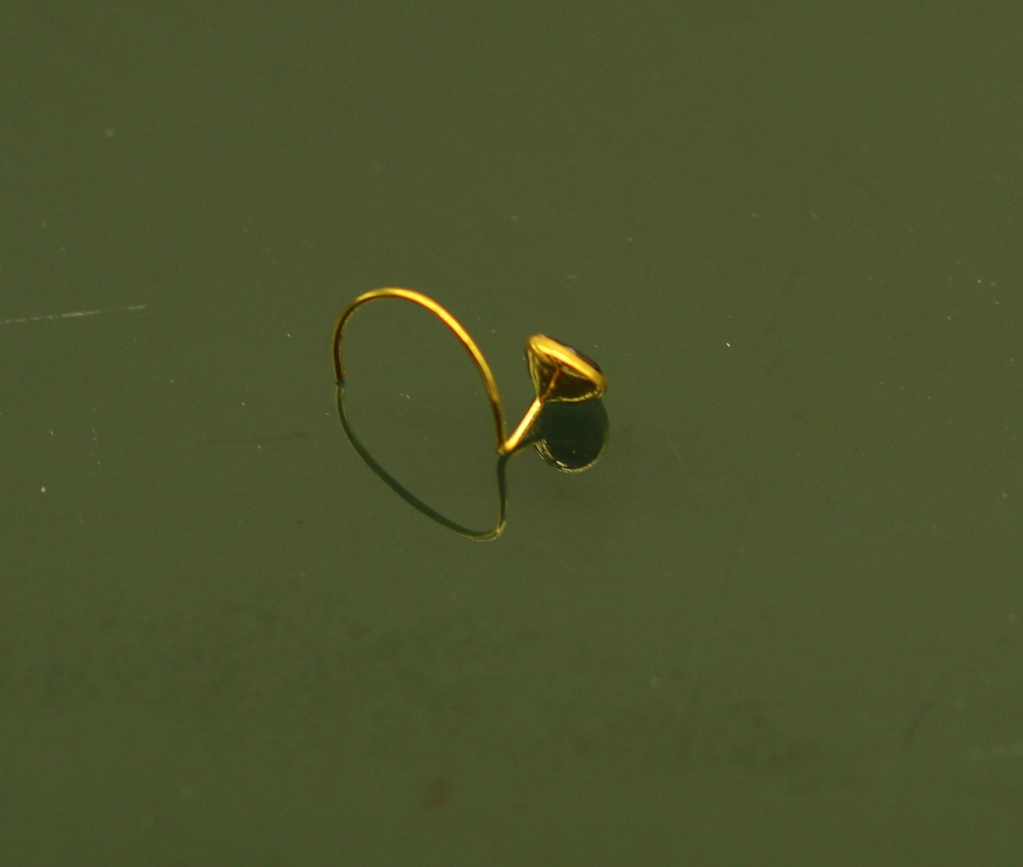 3.5mm tiny single black stone 18kt yellow gold handmade nose pin, excellent U band nose plug, nose wire, cartilage jewelry for girl's gnp33 - TRIBAL ORNAMENTS