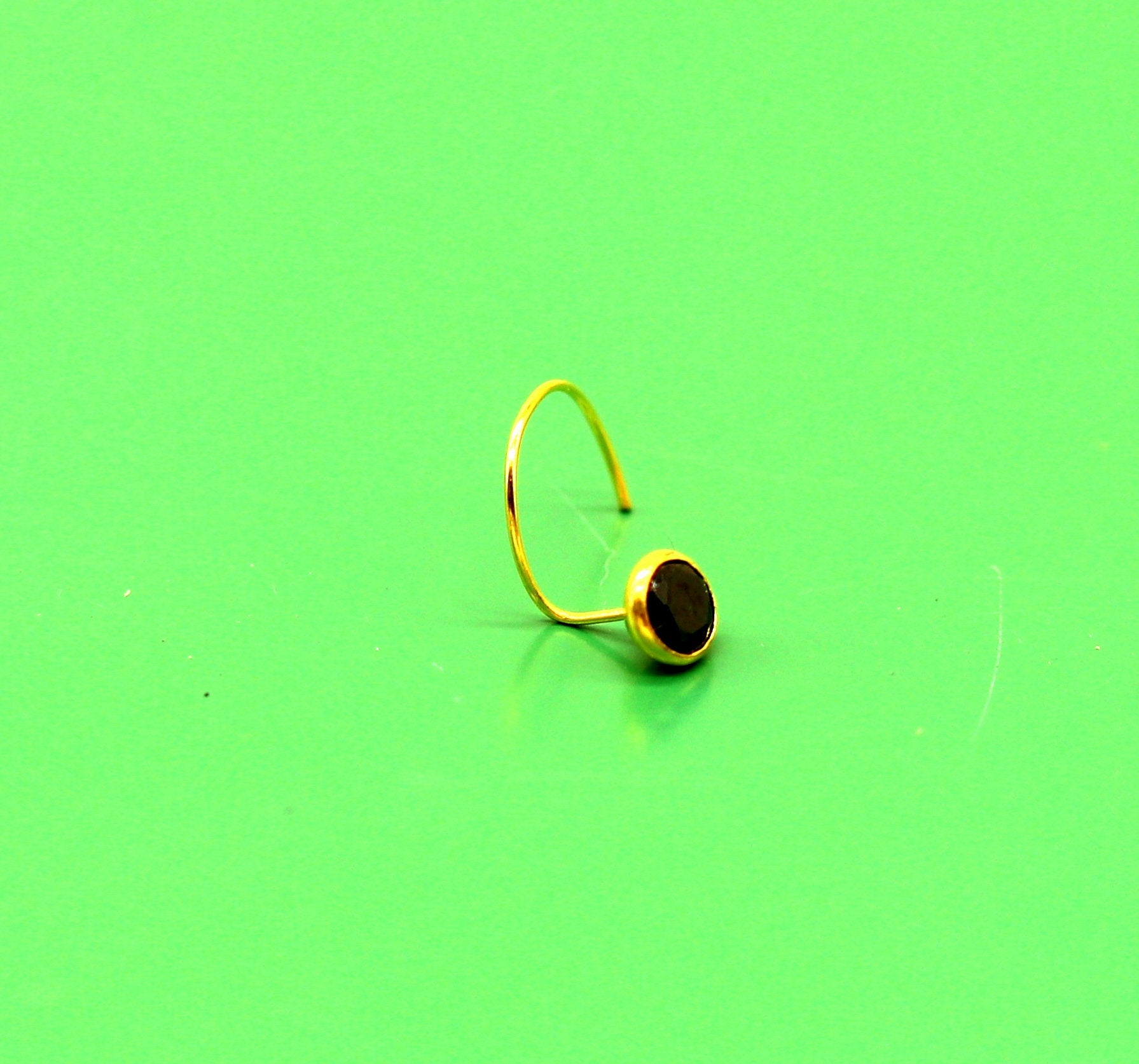 3.5mm tiny single black stone 18kt yellow gold handmade nose pin, excellent U band nose plug, nose wire, cartilage jewelry for girl's gnp33 - TRIBAL ORNAMENTS