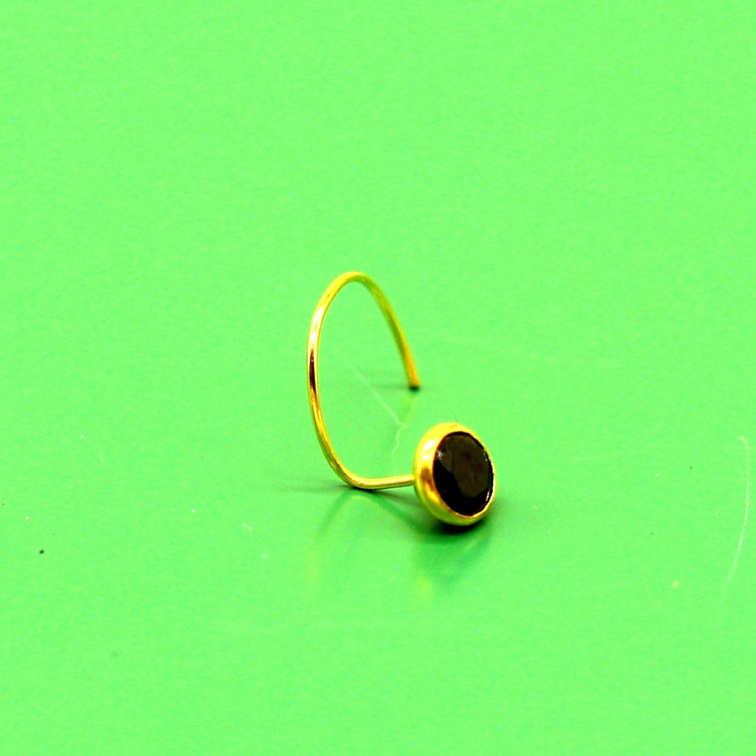 3.5mm tiny single black stone 18kt yellow gold handmade nose pin, excellent U band nose plug, nose wire, cartilage jewelry for girl's gnp33 - TRIBAL ORNAMENTS