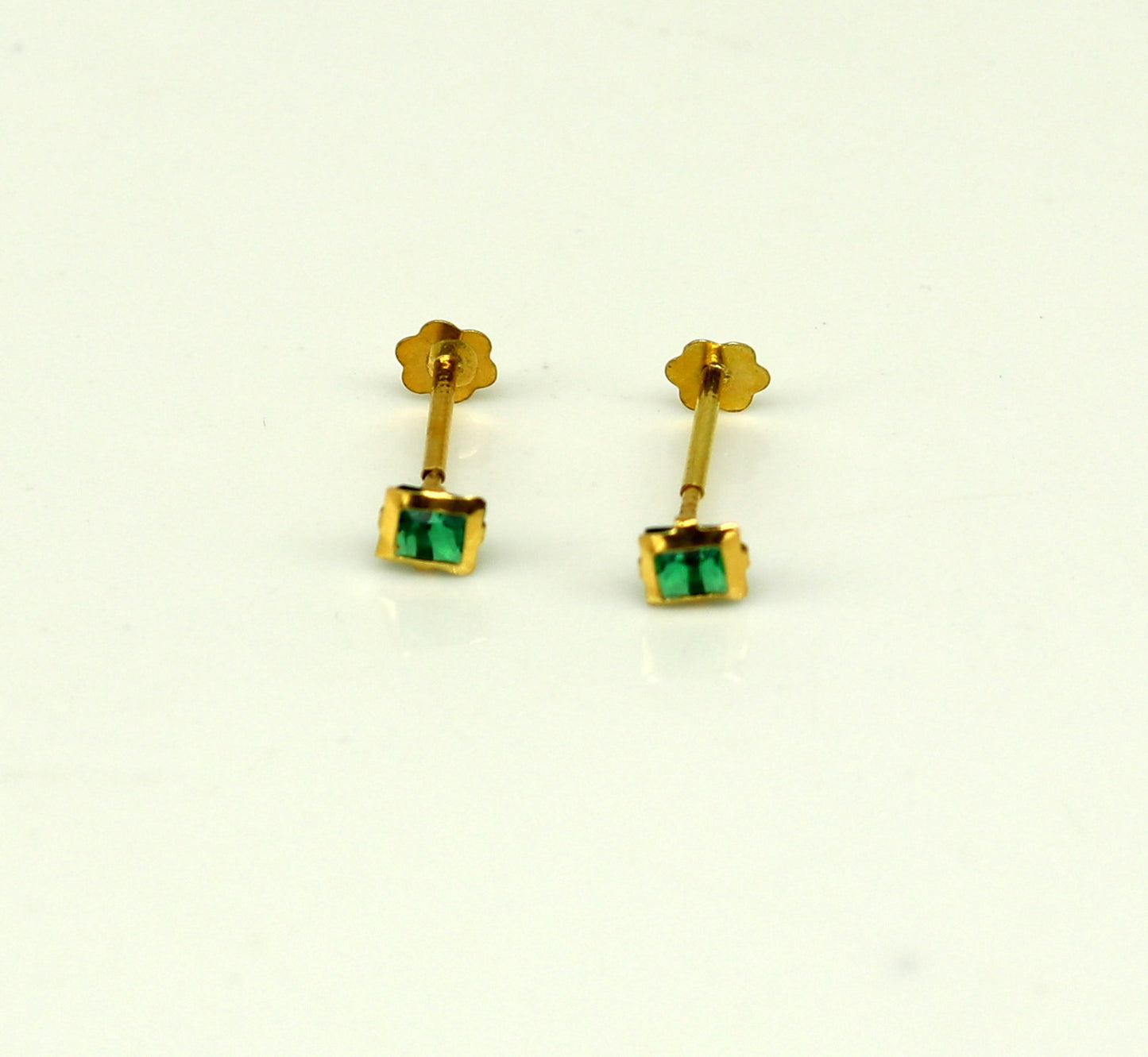 3.5mm tiny single Green stone handmade 18kt yellow gold combo jewelry we can use as stud or nose stud , baby stud cartilage jewelry er110 - TRIBAL ORNAMENTS