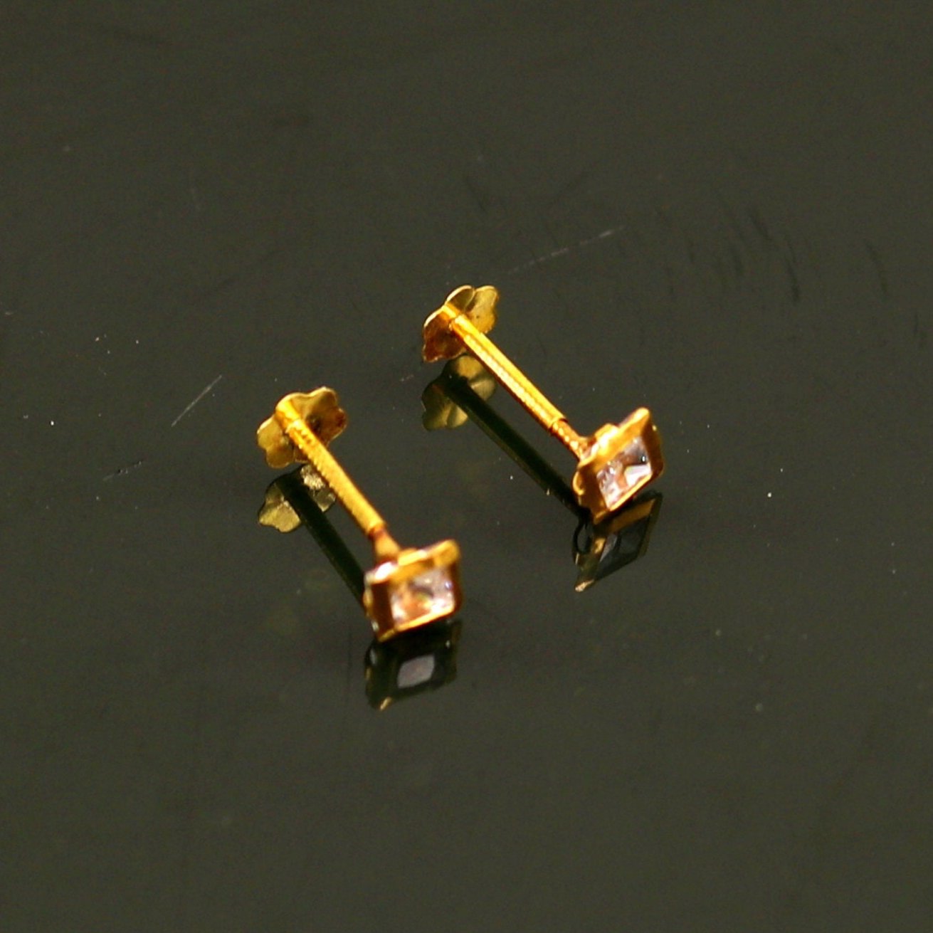 3.5mm or 4mm tiny single stone handmade 18kt yellow gold combo jewelry ear stud or nose stud , baby stud cartilage jewelry er112 - TRIBAL ORNAMENTS