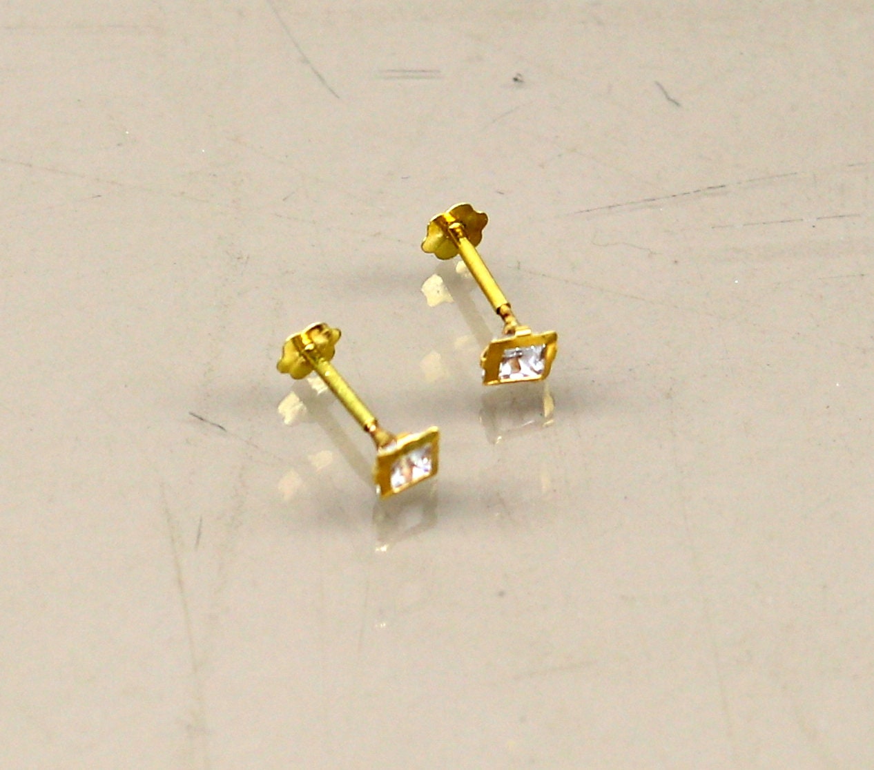 3.5mm or 4mm tiny single stone handmade 18kt yellow gold combo jewelry ear stud or nose stud , baby stud cartilage jewelry er112 - TRIBAL ORNAMENTS