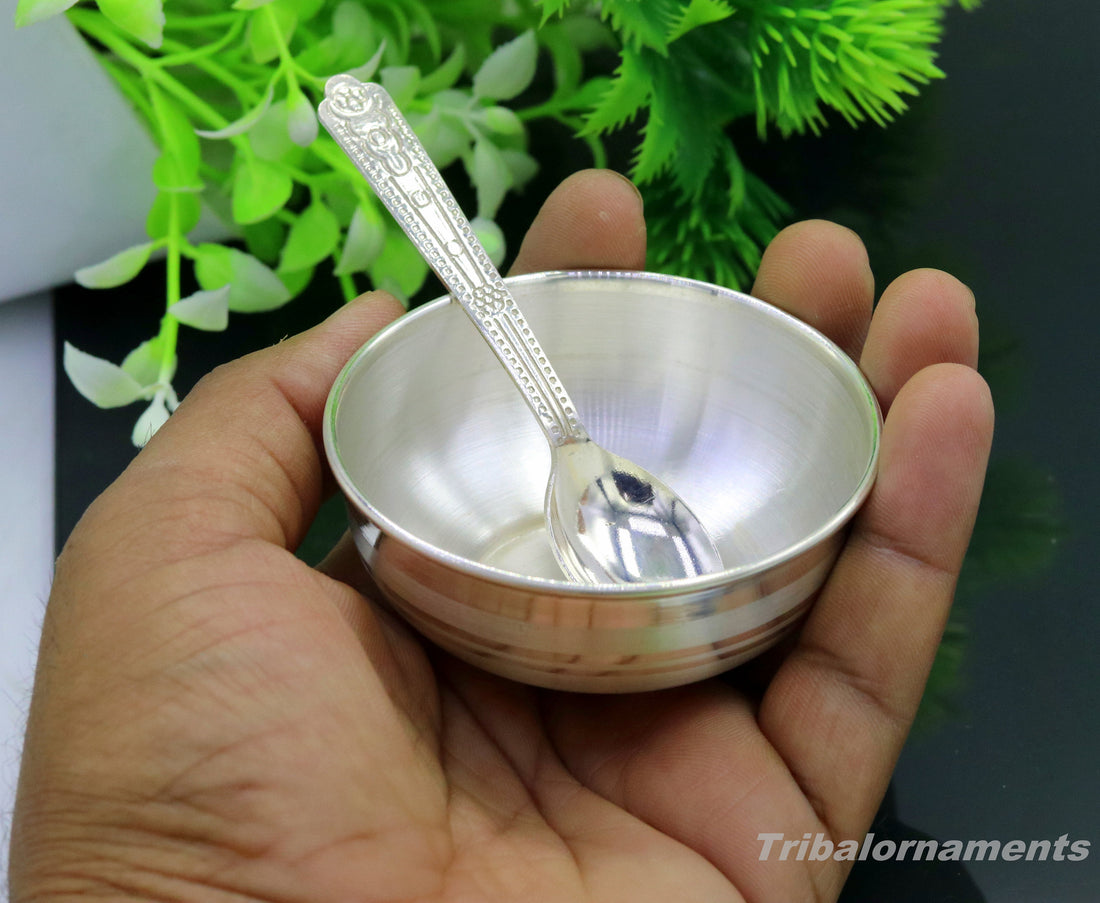 999 fine silver handmade small bowl for baby feeding bowl, pure silver vessels, silver utensils, home and kitchen accessories india sv40 - TRIBAL ORNAMENTS