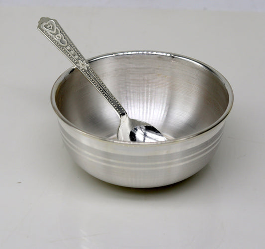 999 fine silver handmade silver bowl and spoon set, silver has antibacterial properties,stay baby/kids healthy, silver vessels utensils sv44 - TRIBAL ORNAMENTS