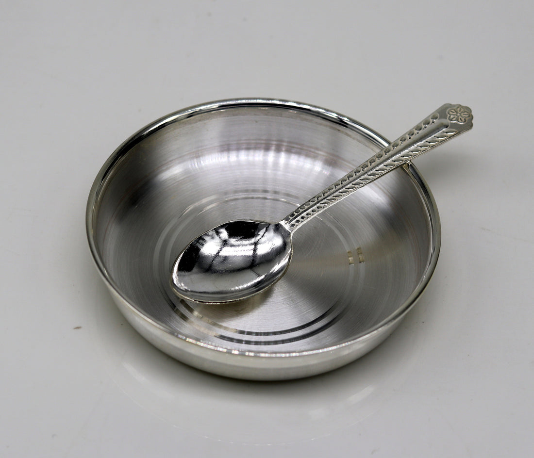 999 Fine silver handmade excellent silver vessels, silver utensils, silve baby plate,tray silver art, silver bowl, cup , baby feeding sv46 - TRIBAL ORNAMENTS