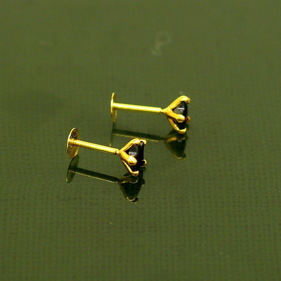 4.5 mm single black stone 18 kt yellow gold handmade star shape design fabulous screw back stud earring use as nose pin unisex jewelry er117 - TRIBAL ORNAMENTS