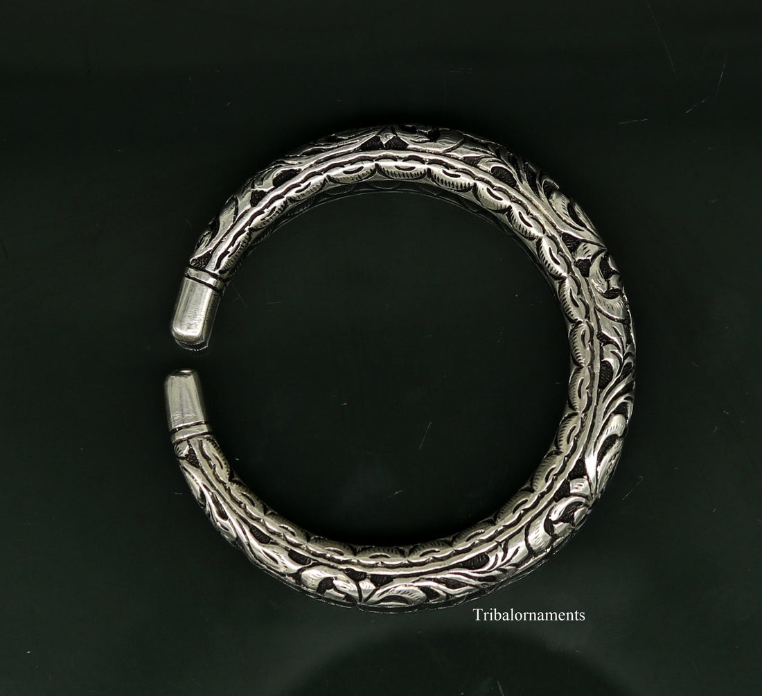 925 Sterling silver handcrafted chitai work customized oxidized stylish vintage design excellent bangle bracelet kada tribal jewelry nsk439 - TRIBAL ORNAMENTS
