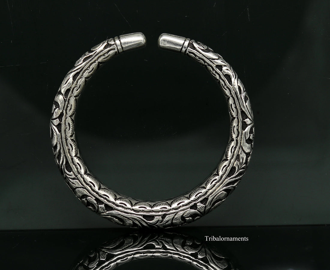 925 Sterling silver handcrafted chitai work customized oxidized stylish vintage design excellent bangle bracelet kada tribal jewelry nsk275 - TRIBAL ORNAMENTS