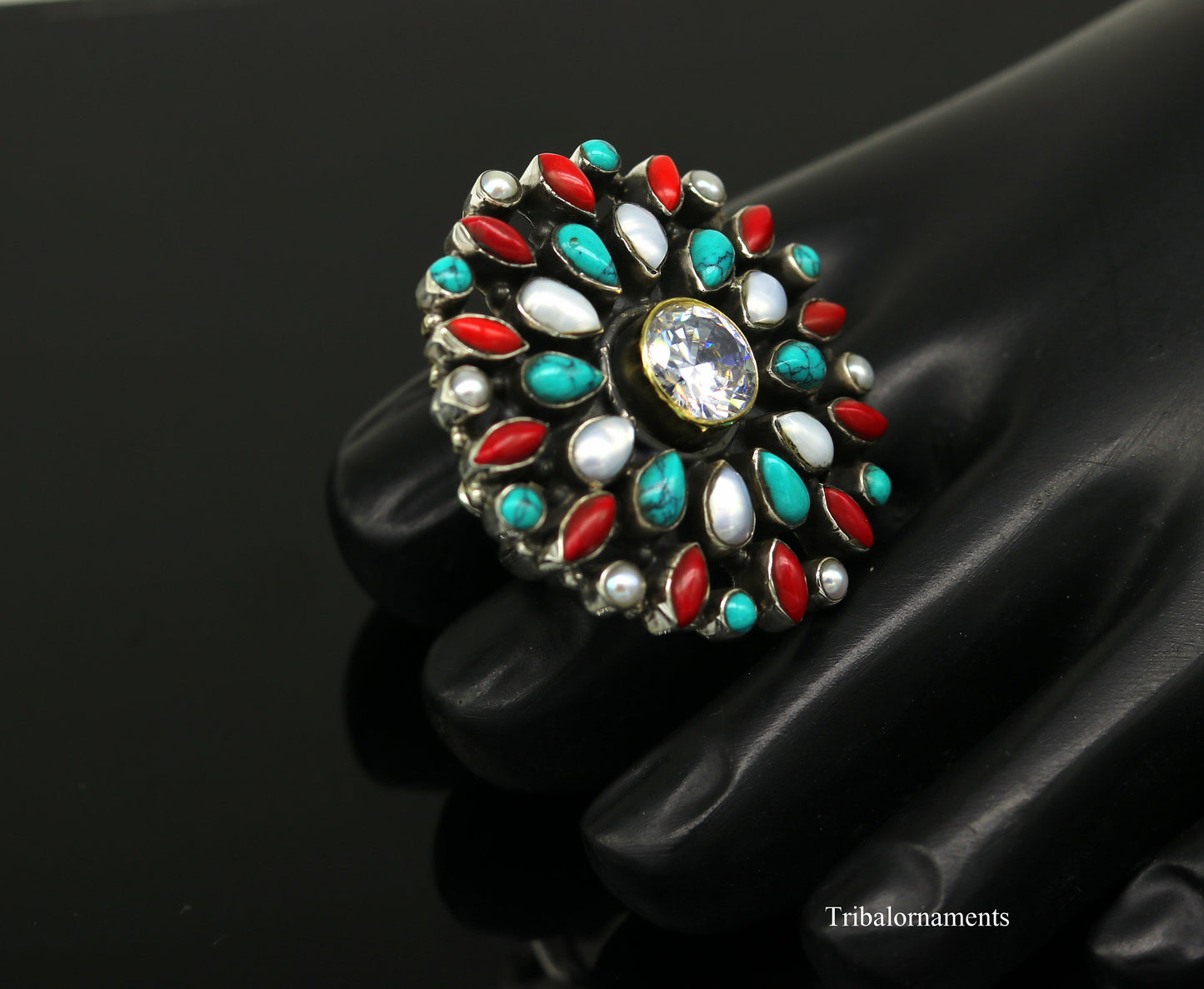 925 sterling silver handmade fabulous ring with gorgeous turquoise stone and pearl,stylish adjustable customized ring unisex jewelry sr264 - TRIBAL ORNAMENTS