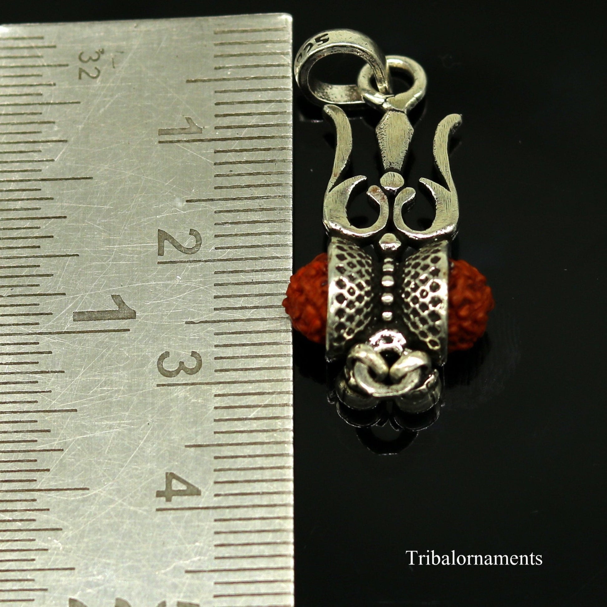 925 sterling silver handmade fabulous natural rudraksh lord shiva trident shape vintage design pendant with hanging drops jewelry nsp382 - TRIBAL ORNAMENTS