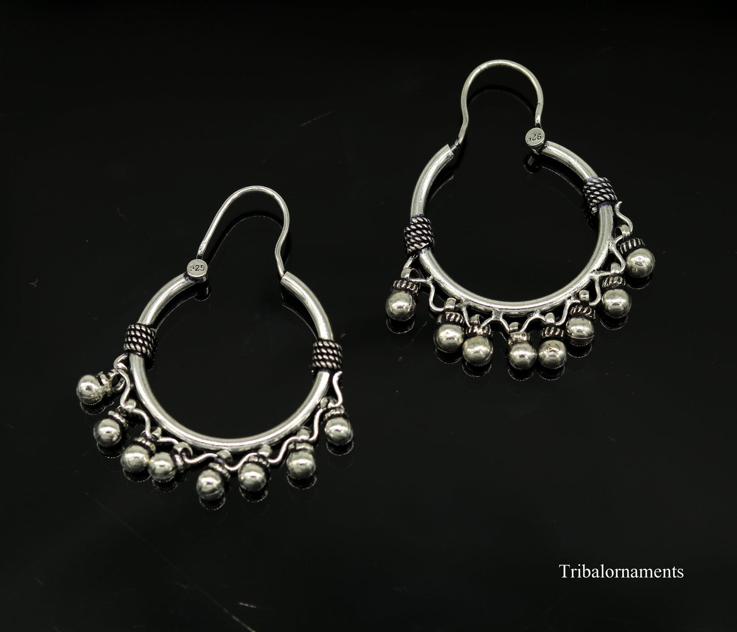 925 sterling silver handmade gorgeous hoops earring with fabulous hanging drops,excellent customized earring tribal belly dance jewelry s857 - TRIBAL ORNAMENTS