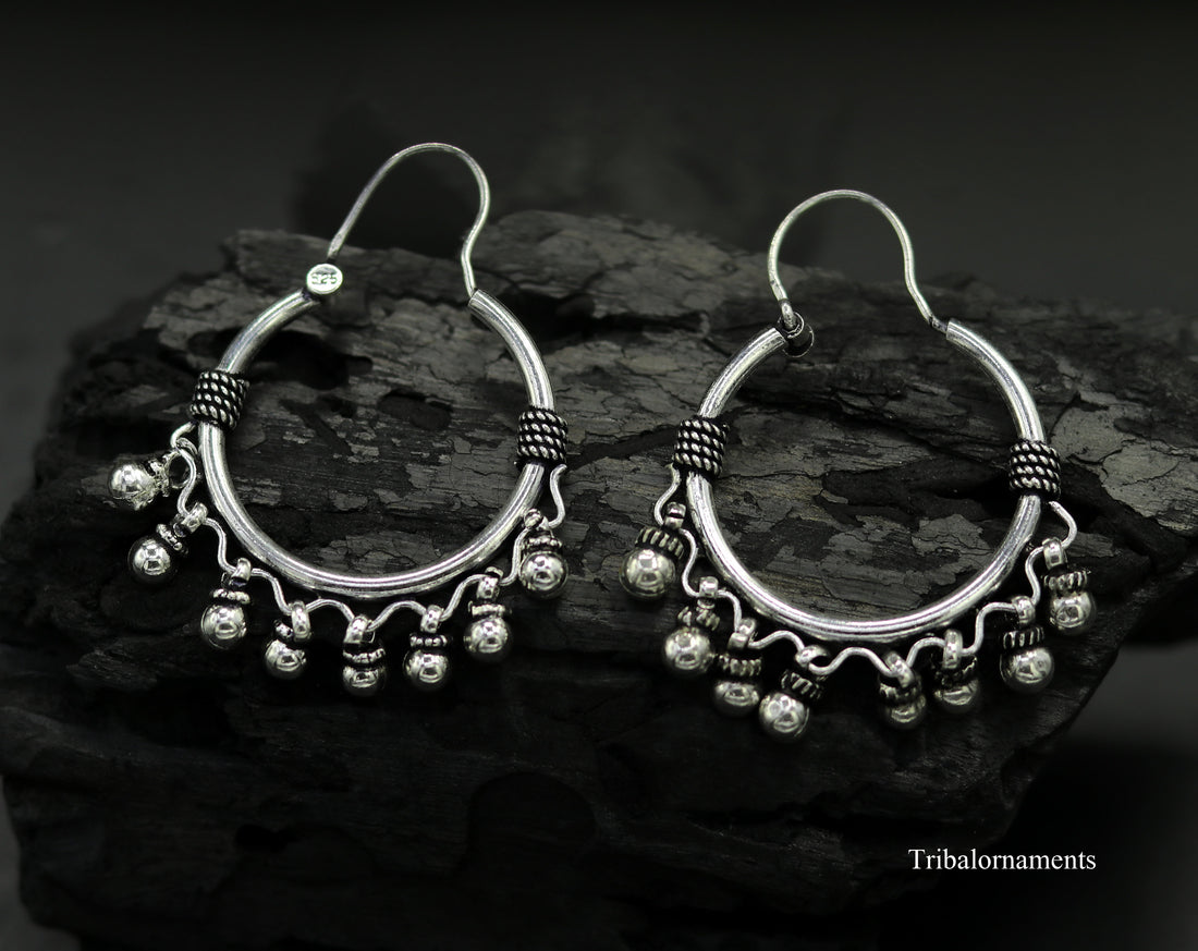 925 sterling silver handmade gorgeous hoops earring with fabulous hanging drops,excellent customized earring tribal belly dance jewelry s857 - TRIBAL ORNAMENTS