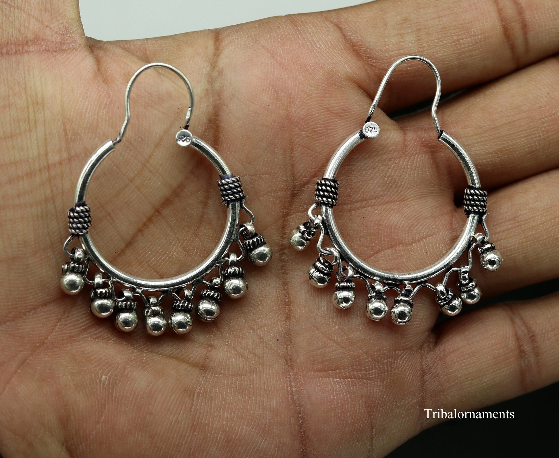 925 sterling silver handmade gorgeous hoops earring with fabulous hanging drops,excellent customized earring tribal belly dance jewelry s857 - TRIBAL ORNAMENTS