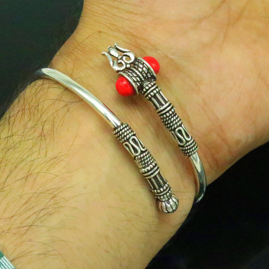 925 Sterling silver handmade lord Shiva Trident customized bangle bracelet kada, bahubali kada,shiva kada, unisex adjustable bracelet nssk20 - TRIBAL ORNAMENTS