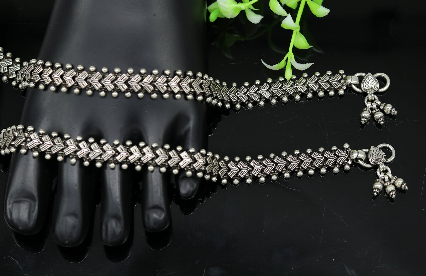 Indian Traditional cultural trendy 925 Sterling silver handmade anklets foot bracelet gift for women's chunky jewelry nank01 - TRIBAL ORNAMENTS