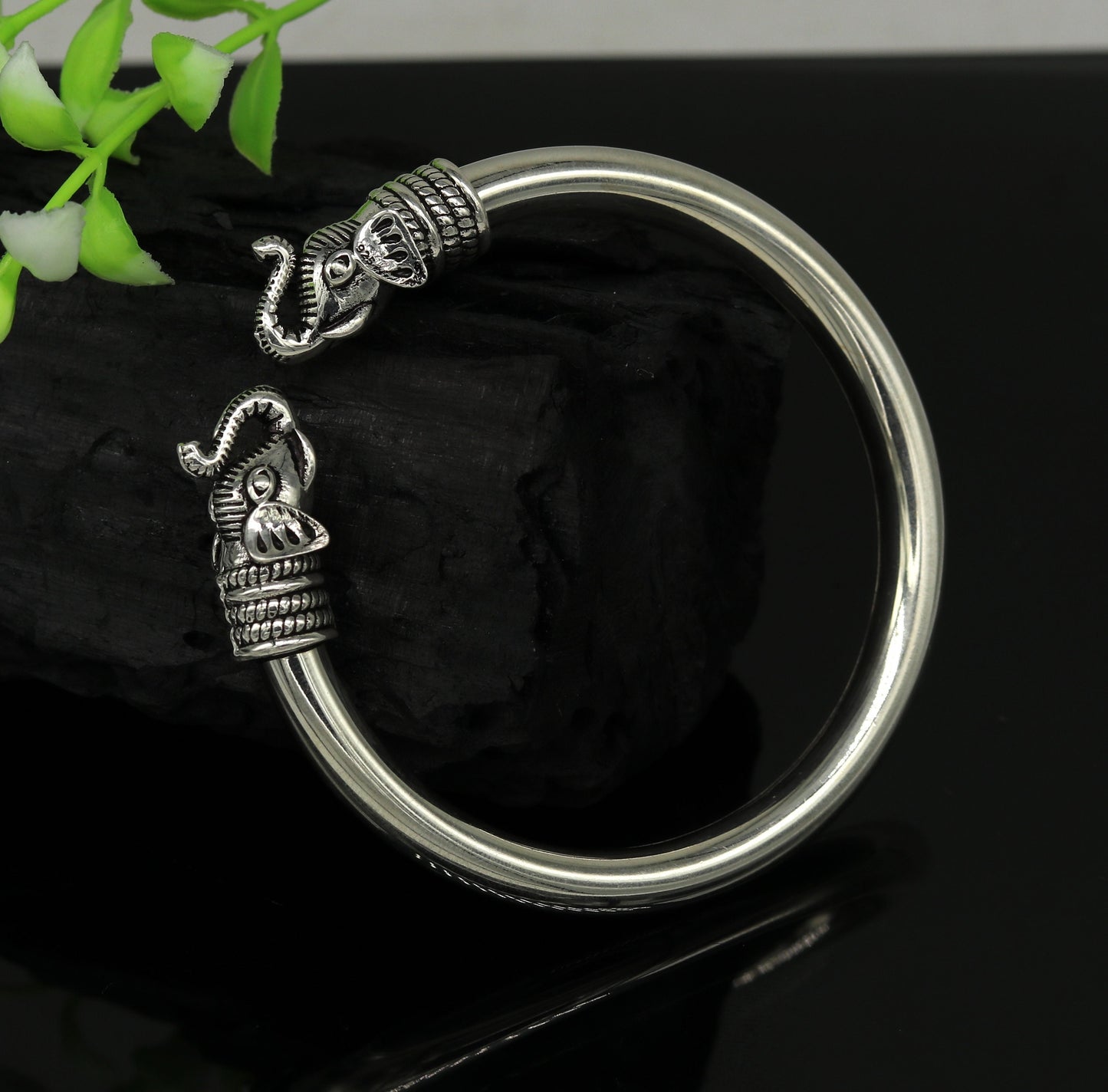 925 sterling silver handmade Plain shiny elephant design bangle bracelet kada, fabulous unisex gifting personalized jewelry nsk386 - TRIBAL ORNAMENTS