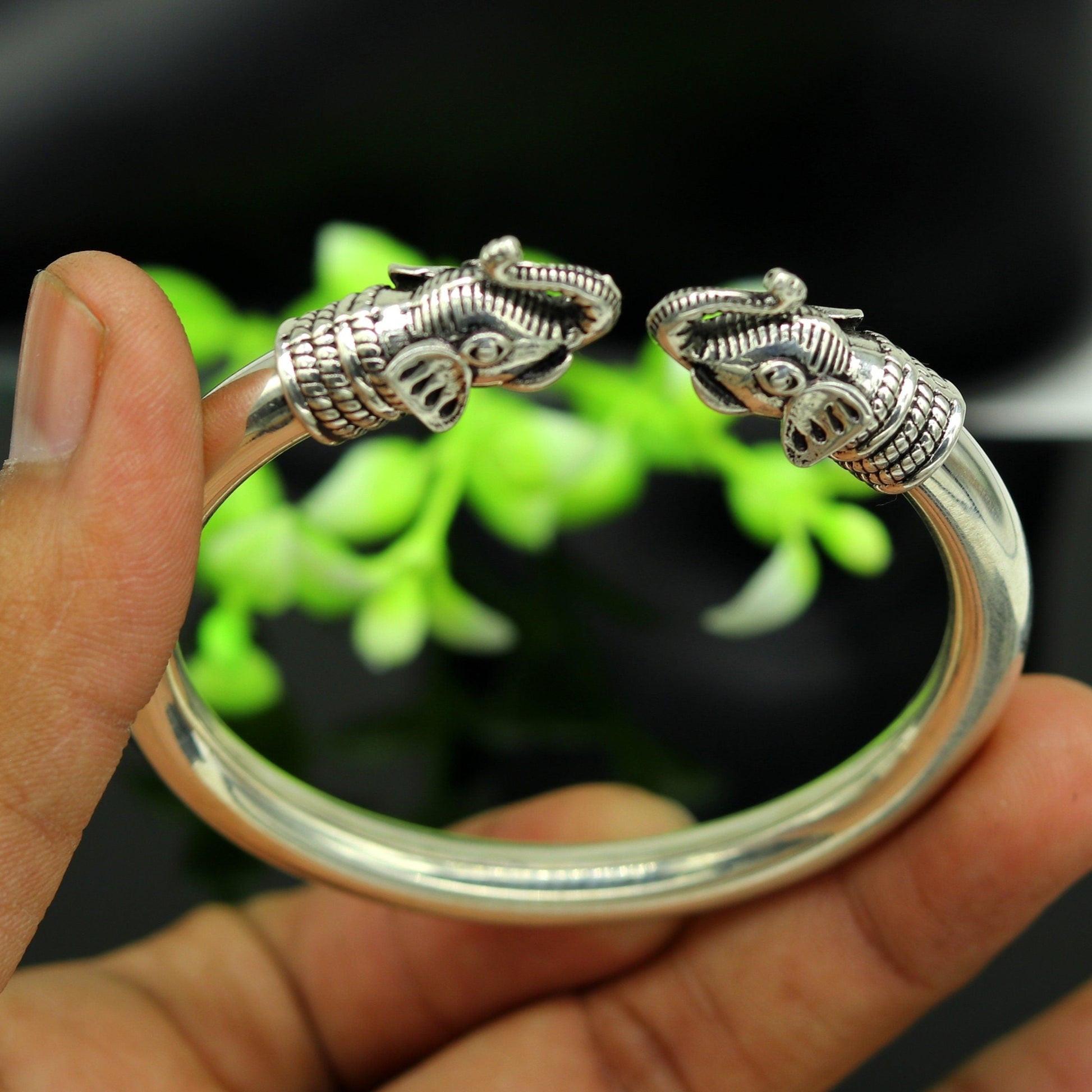 925 sterling silver handmade Plain shiny elephant design bangle bracelet kada, fabulous unisex gifting personalized jewelry nsk386 - TRIBAL ORNAMENTS